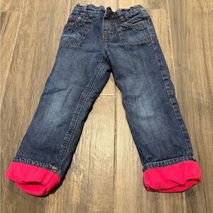 OshKosh B'gosh Dark Blue Denim Jeans with Pink Cuffs fleece lined warm size 3